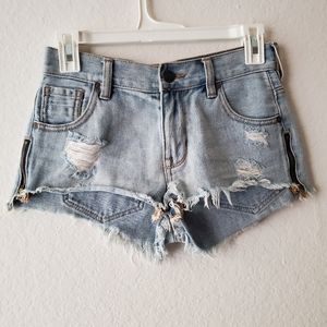 Kendall + Kylie Distressed Denim Mini Zipper Cutoff Shorts